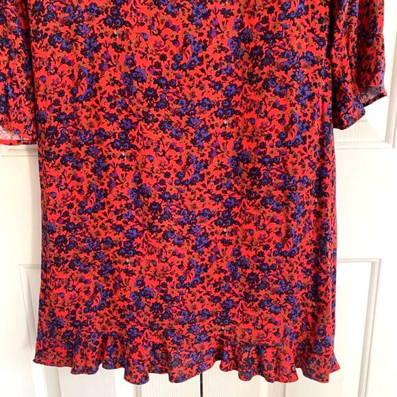 H & M Dress Red Floral Faux Wrap Ruffled Sleeves Ruffled Trim Dress Size 2 NEW - Picture 14 of 16